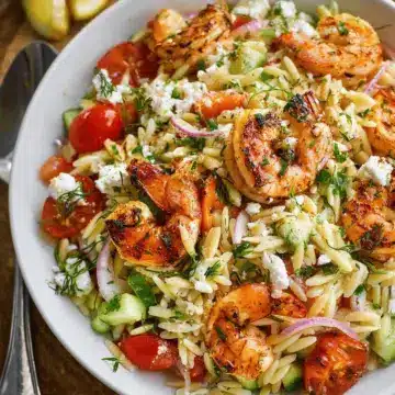 Greek Style Grilled Shrimp Orzo Pasta Salad