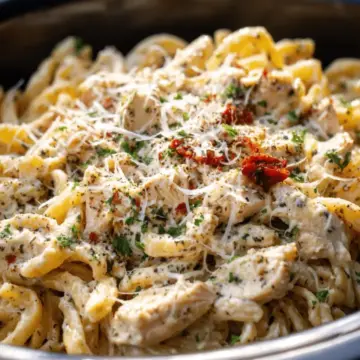 Crockpot Parmesan Garlic Chicken Pasta