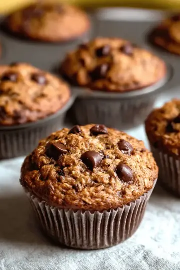 Healthy Banana Chocolate Chip Oat Muffins