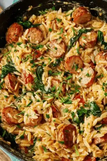 Creamy Chicken Sausage Orzo Skillet