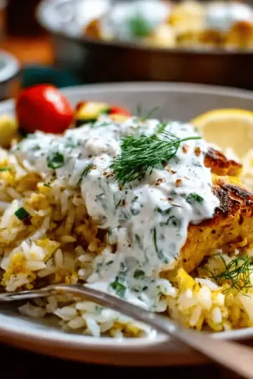 Dump-and-Bake Chicken Tzatziki with Rice