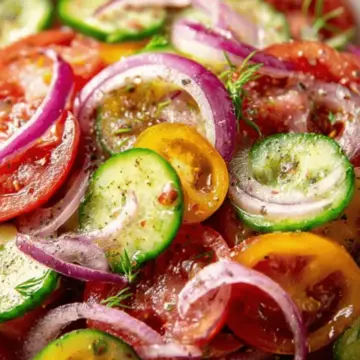 Cucumber and Heirloom Tomato Salad with Red Onions
