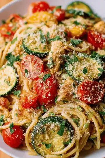 Parmesan Zucchini Tomato Chicken Spaghetti