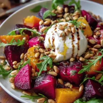 Beet and Burrata Salad with Pine Nuts and Balsamic Dressing