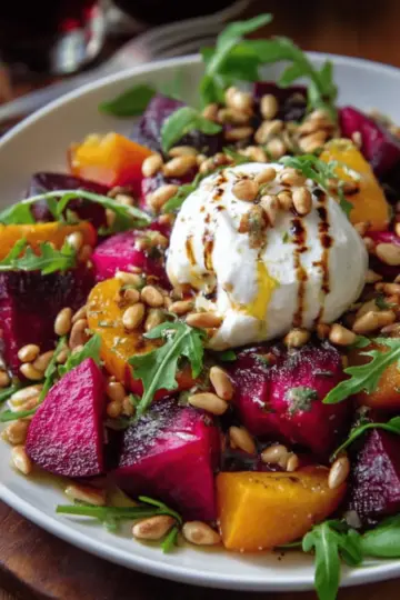 Beet and Burrata Salad with Pine Nuts and Balsamic Dressing