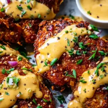 Pretzel Chicken with Mustard-Cheddar Sauce