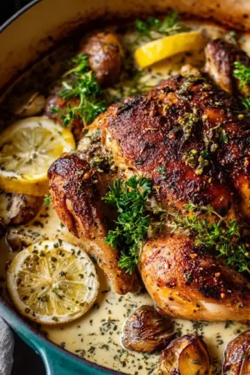 Creamy Lemon and Herb Pot Roasted Chicken