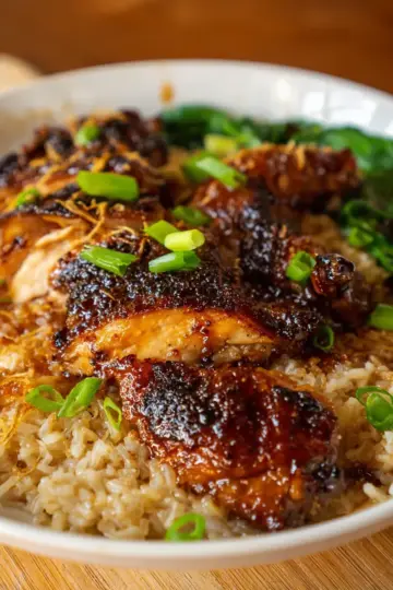 Honey Soy Glazed Chicken with Garlic Ginger Brothy Rice