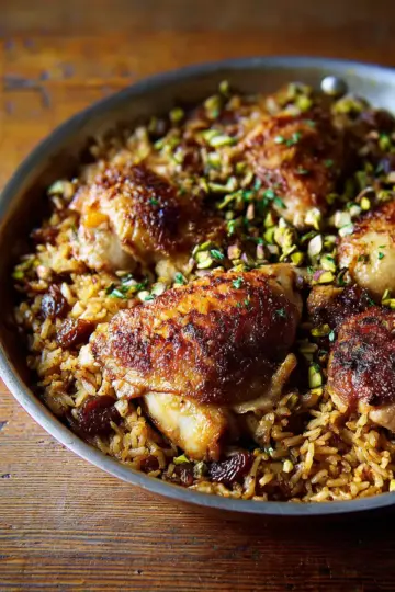 Moroccan-Spiced Chicken and Rice with Dates and Pistachios