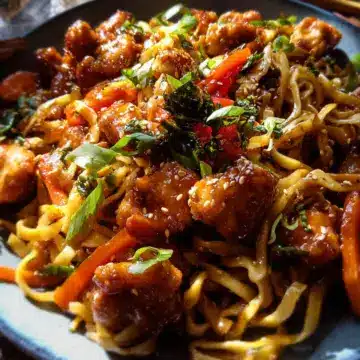 20 minute Crispy Garlic Chicken Noodles.