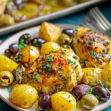 Sheet Pan Chicken and Potatoes with Olives and Herbes de Provence 5 from 8 votes