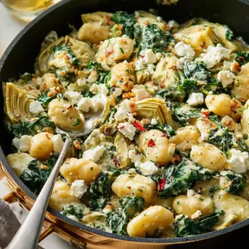 Spinach-Artichoke Gnocchi Skillet with Feta