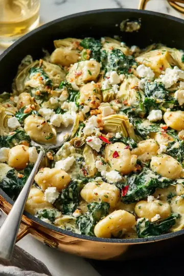 Spinach-Artichoke Gnocchi Skillet with Feta