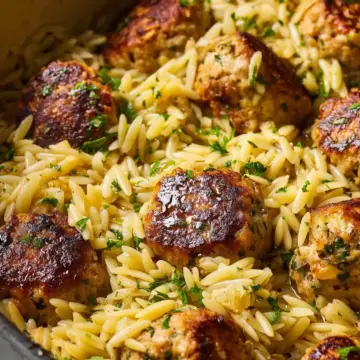 One-Pan Greek Chicken Meatballs and Lemon Orzo