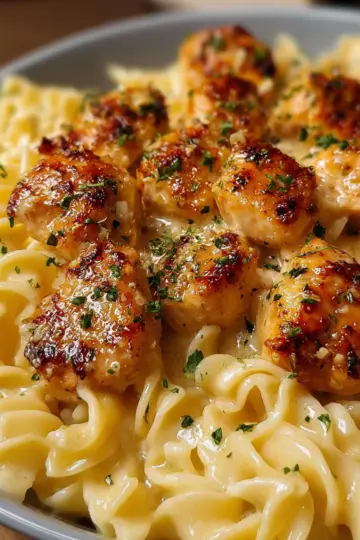 Garlic Butter Chicken Bites with Creamy Parmesan Pasta