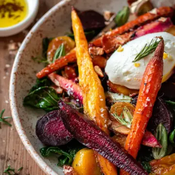Roasted Beets and Carrots Salad with Burrata