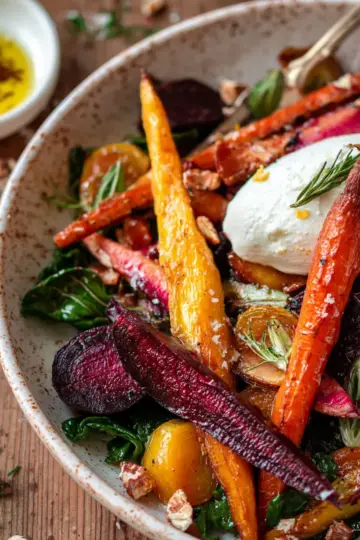 Roasted Beets and Carrots Salad with Burrata