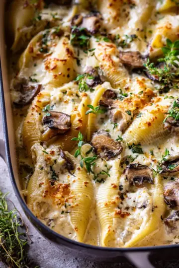 Creamy White Wine Mushroom Stuffed Shells