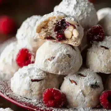 Raspberry Almond Snowball Cookies