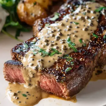 Steak with Creamy Peppercorn Sauce