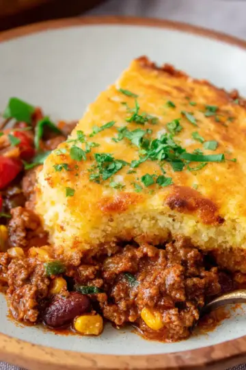 Tex-Mex Tamale Pie with Ground Beef and Cornbread Crust