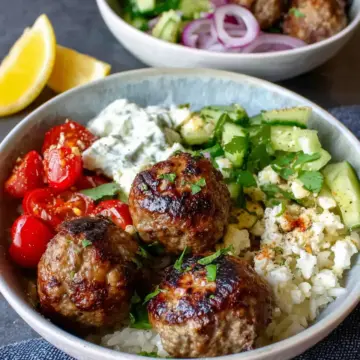 Air Fryer Greek Meatball Bowls