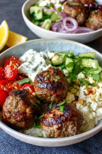 Air Fryer Greek Meatball Bowls