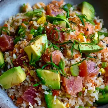 Tuna Avocado Crispy Rice Salad