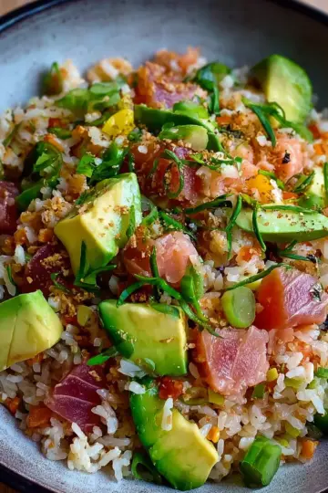 Tuna Avocado Crispy Rice Salad