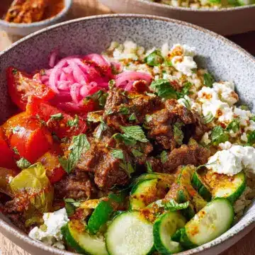 Mediterranean Beef Bowls with Harissa Oil