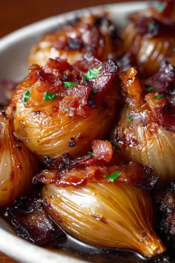 Honey-Glazed Shallots with Crispy Bacon