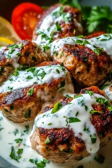 Chicken Kofta with Creamy Garlic Yogurt Sauce Recipe