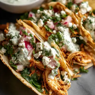 Shredded Chicken Tacos with Creamy Chimichurri Sauce