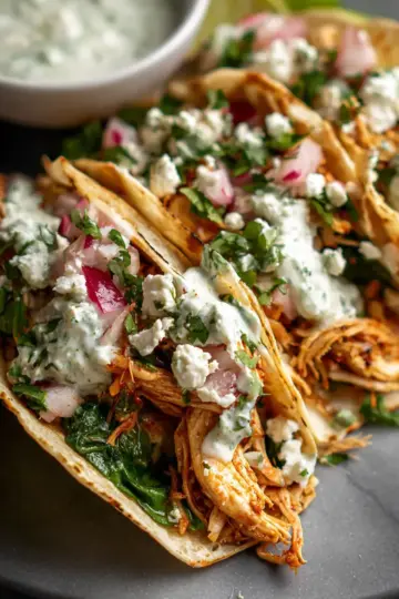 Shredded Chicken Tacos with Creamy Chimichurri Sauce