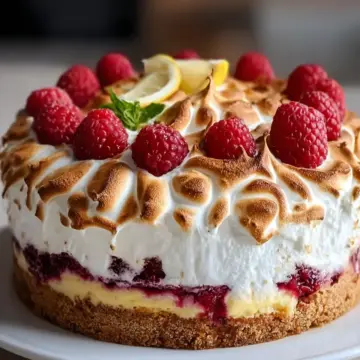 Lemon Raspberry Meringue Cheesecake