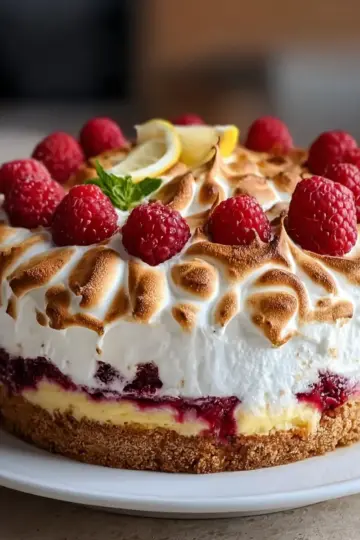 Lemon Raspberry Meringue Cheesecake