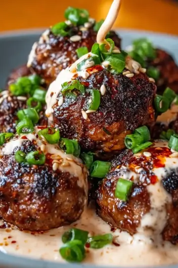 Korean BBQ Meatballs with Spicy Mayo Dip
