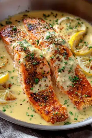Baked Salmon with Lemon Butter Cream Sauce