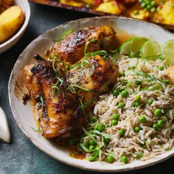 Caribbean chicken with rice and peas