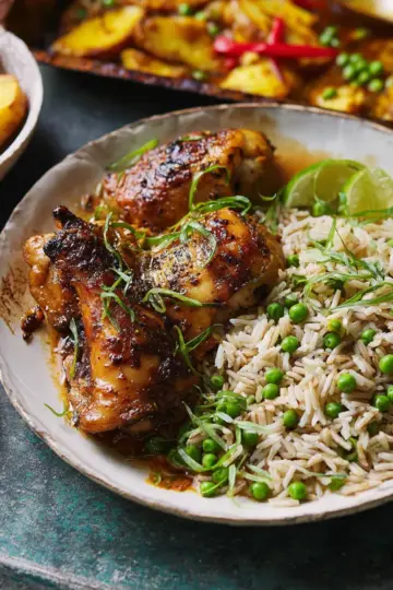 Caribbean chicken with rice and peas