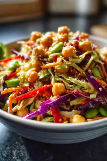 Crunchy Asian Chickpea Slaw with Sesame Ginger Dressing