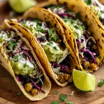 Chickpea Black Bean Tacos with Creamy Avocado Slaw