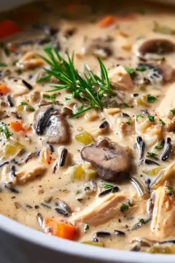 Creamy Slow Cooker Chicken Mushroom Wild Rice Soup