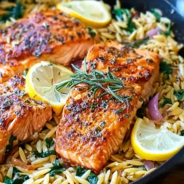 One Skillet Salmon with Lemon Orzo Easy Recipe