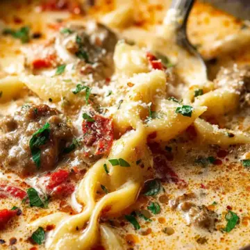 Creamy Italian Sausage Pasta Soup with Red Pepper Flakes