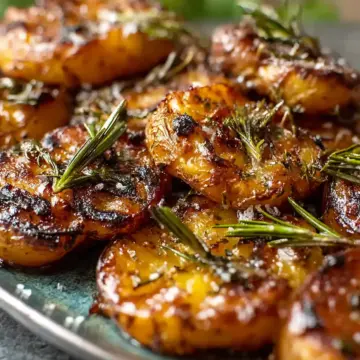 Smoky Grilled Garlic Rosemary Smashed Potatoes