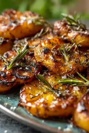 Smoky Grilled Garlic Rosemary Smashed Potatoes