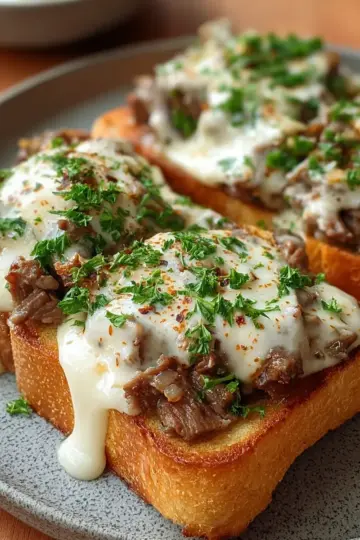 Garlic Cream Beef on Toast