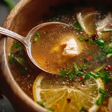 Scallion Ginger Chicken Bone Broth with Garlic and Lemon