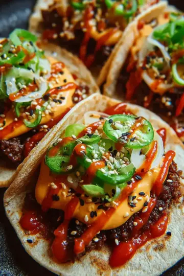 Korean-Style Smash Burger Tacos with Gochujang Mayo